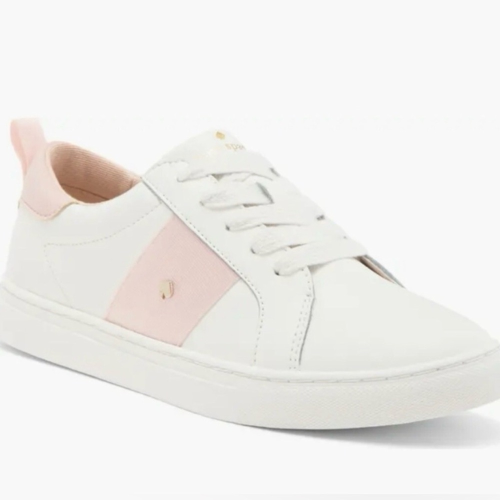 kate spade White and Light Pink Leather Sneakers